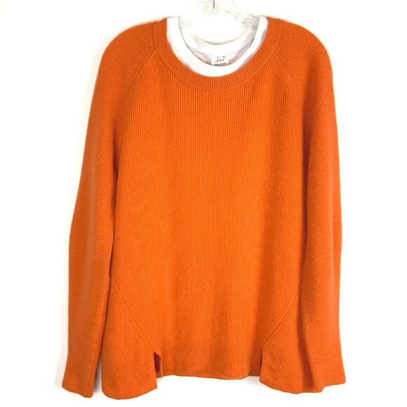 Cinq à Sept Orange 100% Cashmere White T-Shirt Layered Knit Sweater Sz M - Picture 2 of 16
